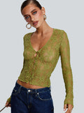 Prized Possessions Sheer Button Up Top Green