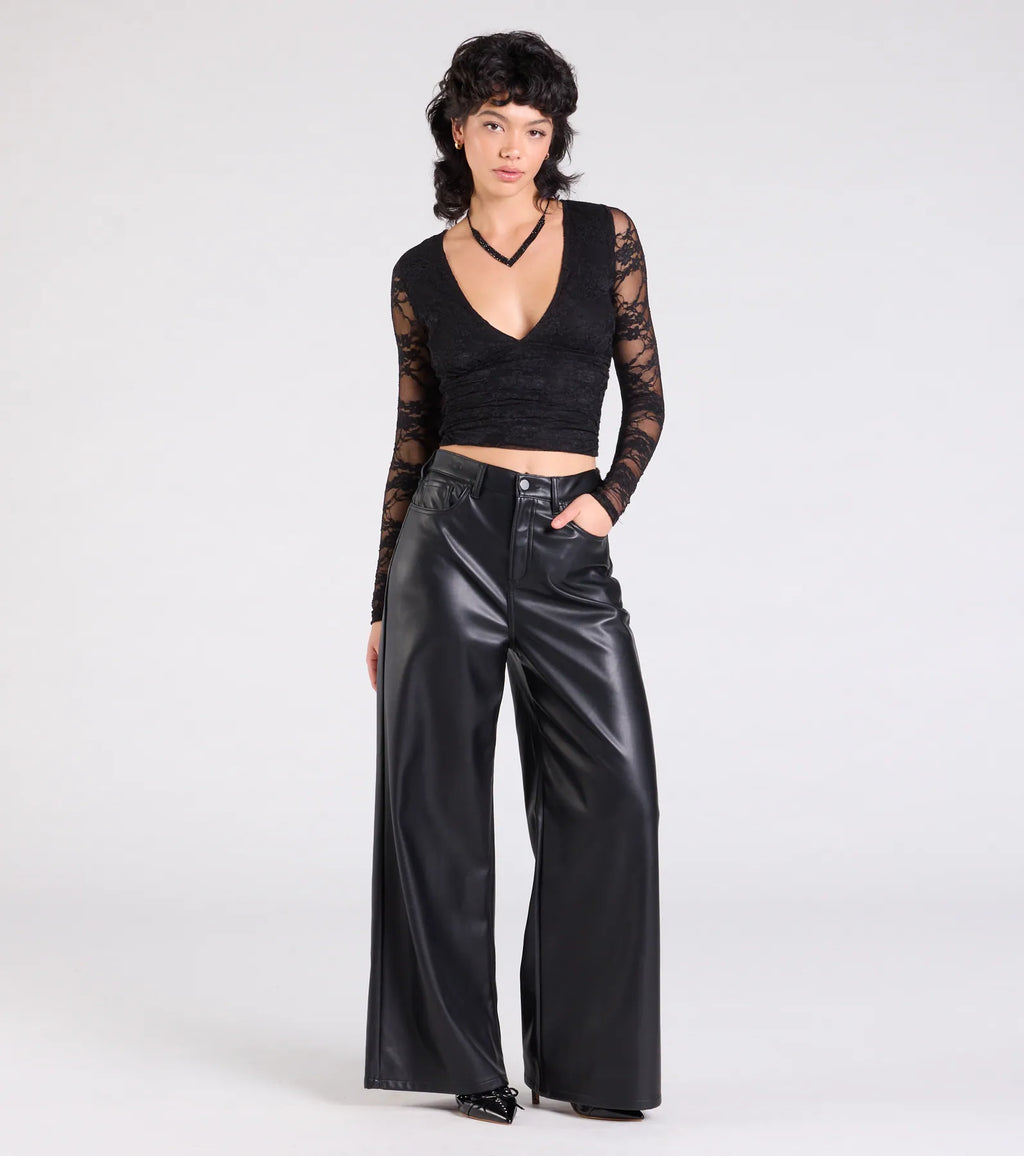 Sultry And Chic Sheer Lace Long Sleeve Top
