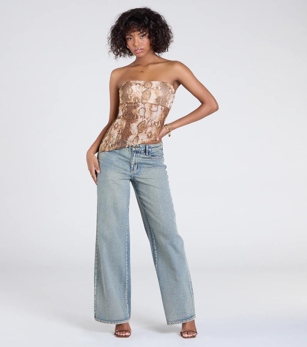 Hiss And Tell Snake Print Mesh Crop Top