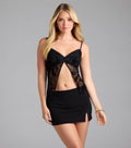 Delicate Dreams Lace Trim Floral Slit Crop Top