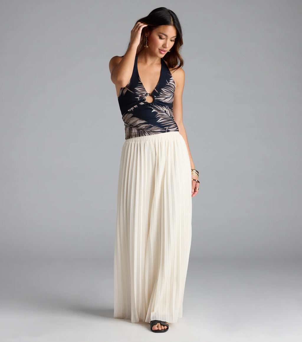 Vacay Beauty Tropical Print Halter Top