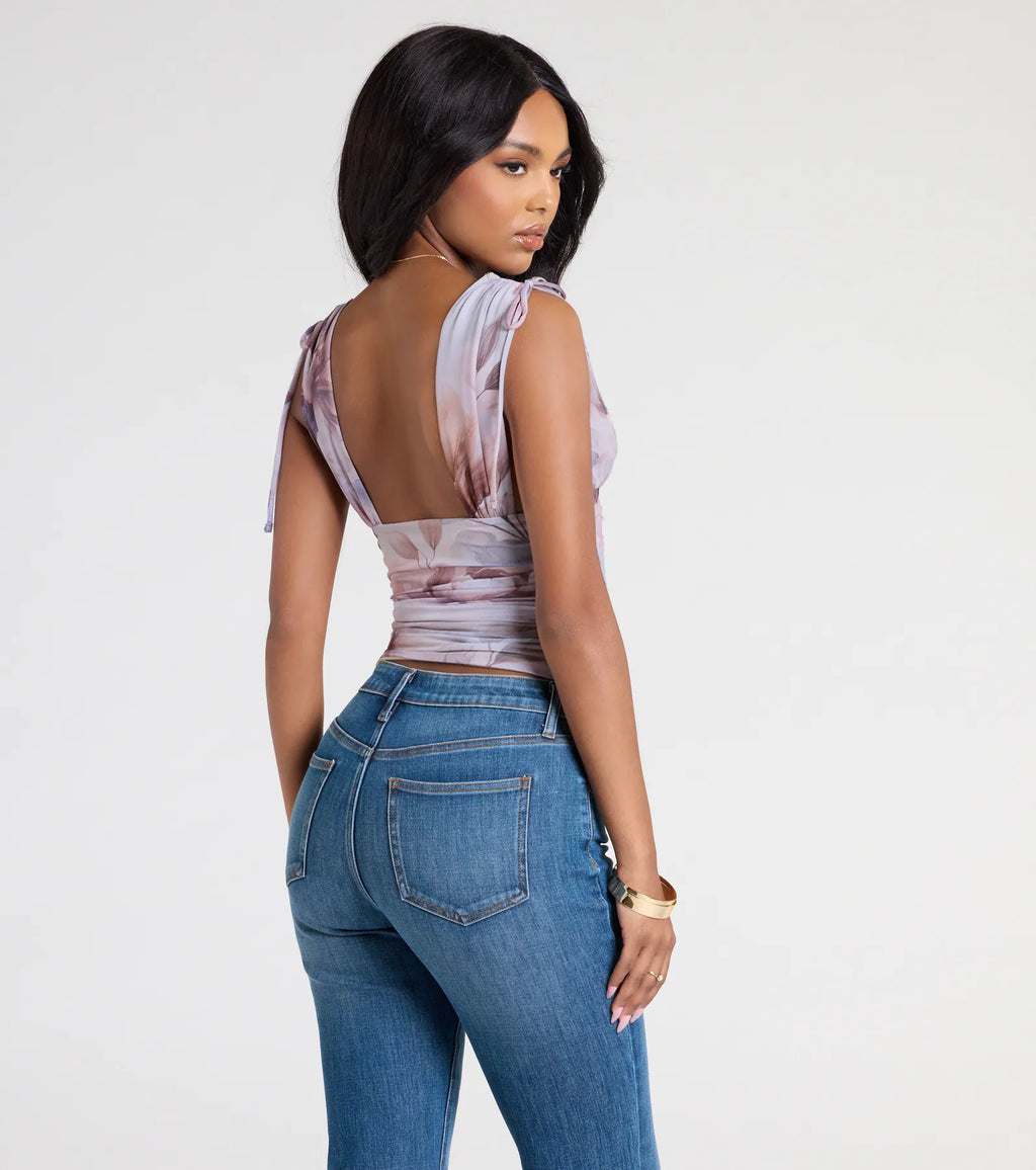 Taking The Plunge Floral Mesh Crop Top