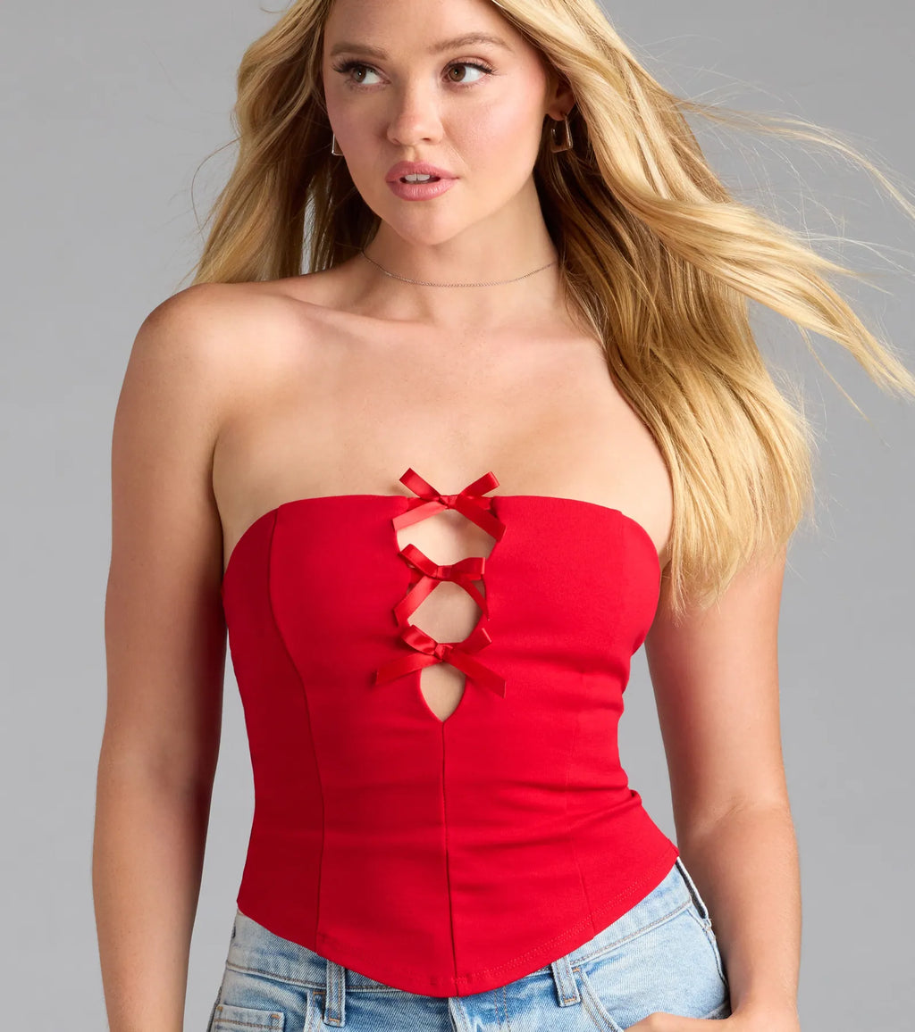 Darling Strapless Bow Ponte Crop Top