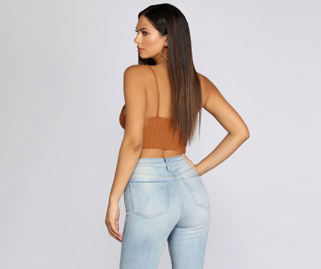 Button In Knit Crop Top