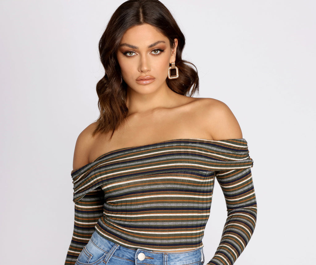 Strut It In Stripes Ribbed Crop Top