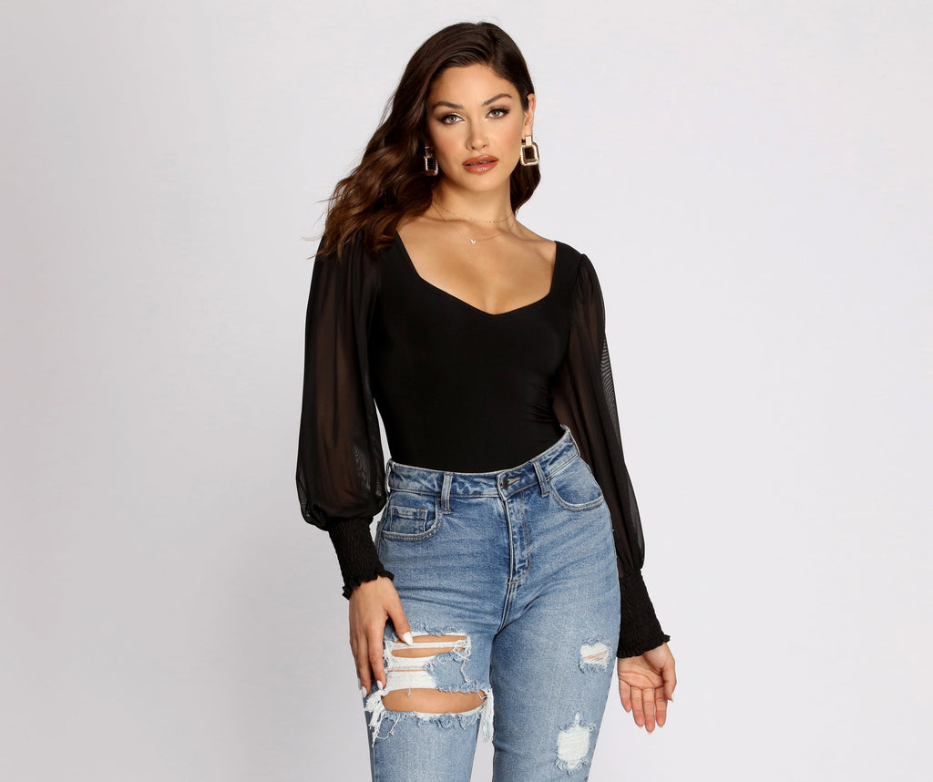 Truly Adored Sheer Sleeve Bodysuit