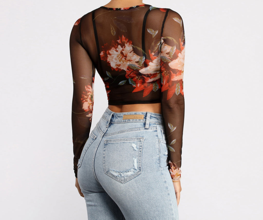 Lookin' Fine In Floral Mesh Crop Top