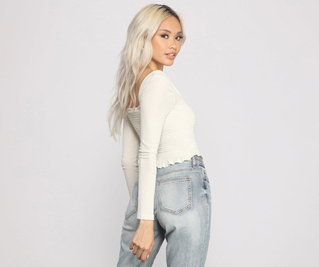 Ribbed And Smocked Square Neck Crop Top