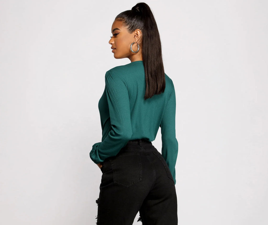 Sultry Deep V Neck Ribbed Bodysuit