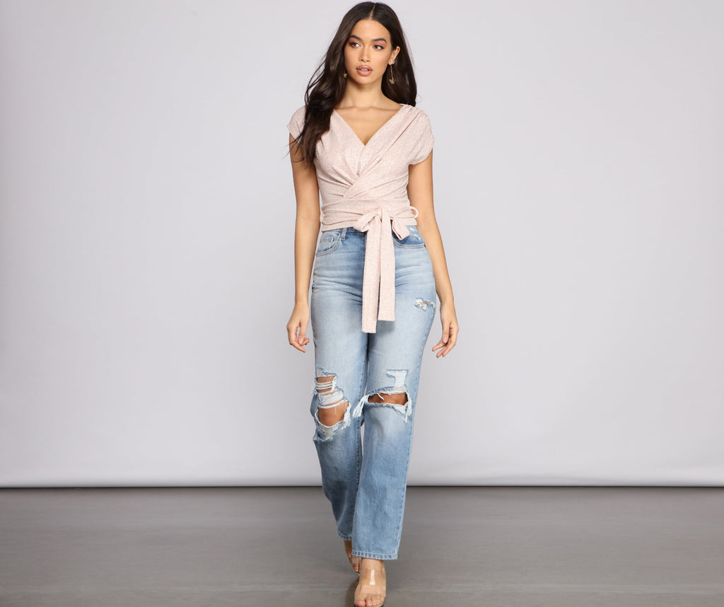 Sassy Shine Glitter Lurex Tie Waist Top