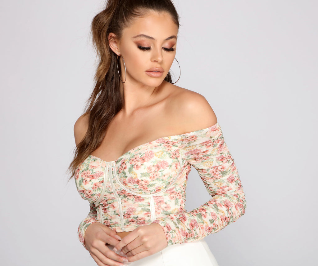 A Ruched Romance Floral Crop Top