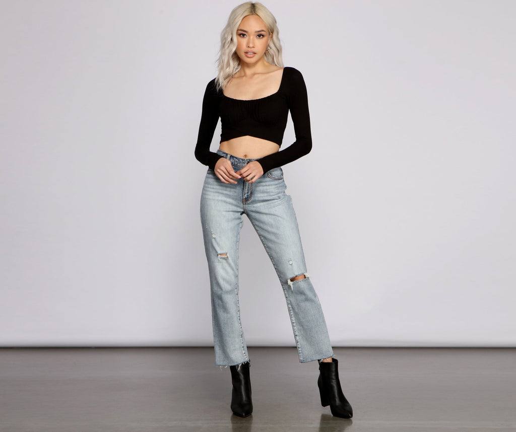 Tie Back Ribbed Knit Crop Top