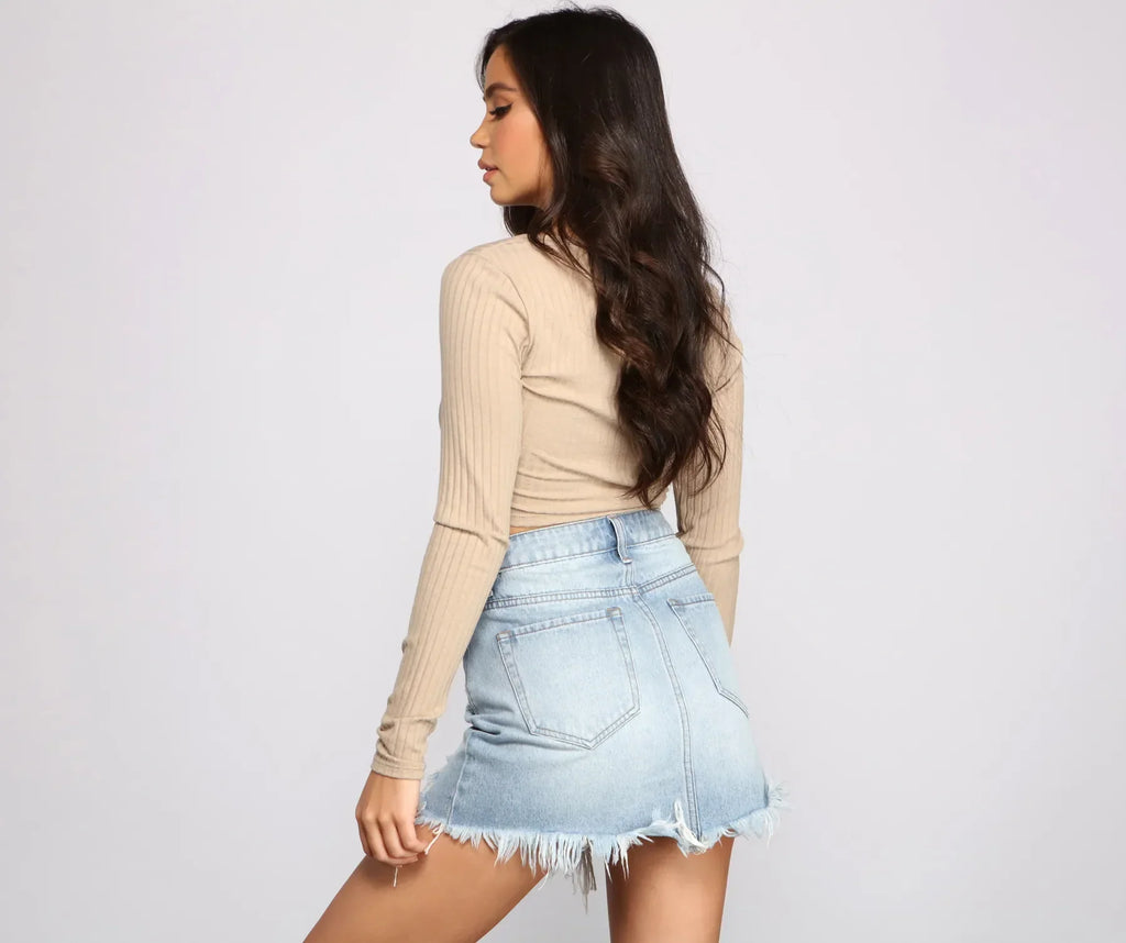 Ribbed Knit Twist Front Crop Top