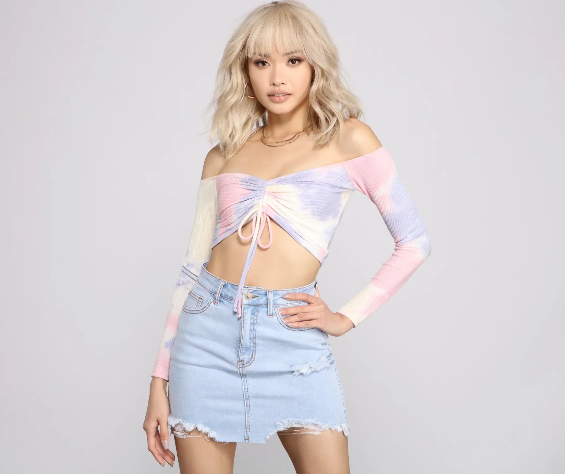 Off The Shoulder Tie Dye Ruched Top