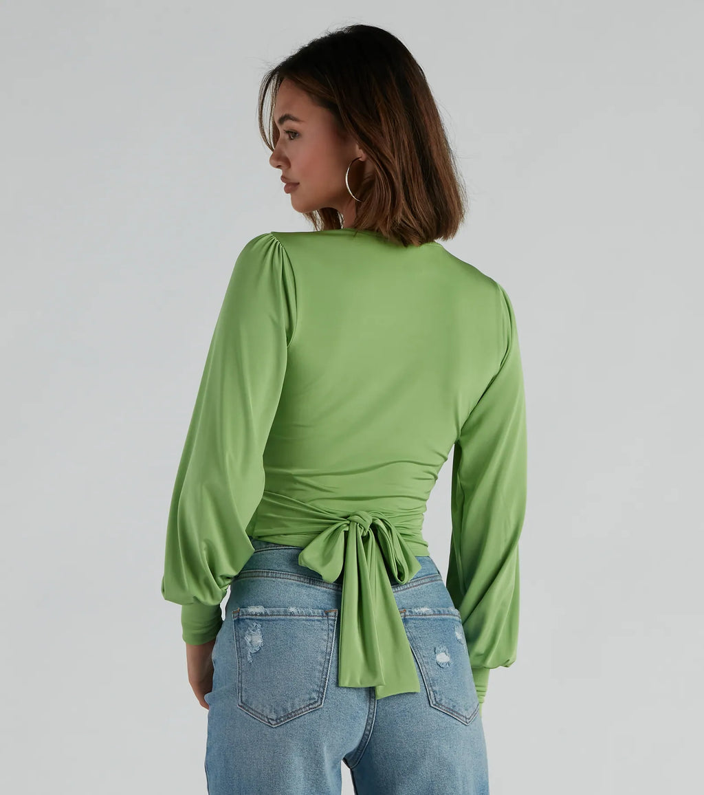 Slinky Knit Wrap Front Top