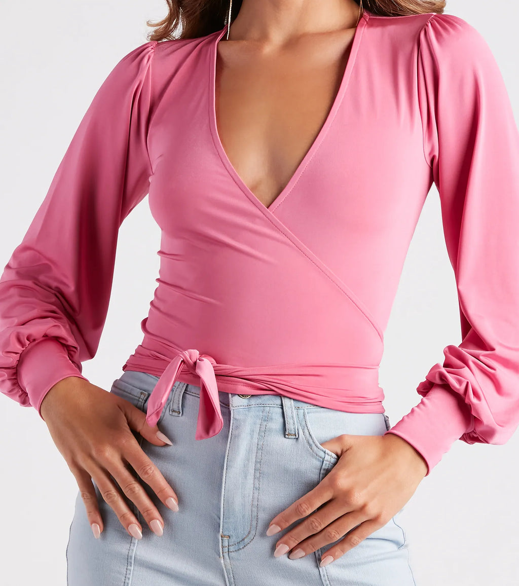 Slinky Knit Wrap Front Top