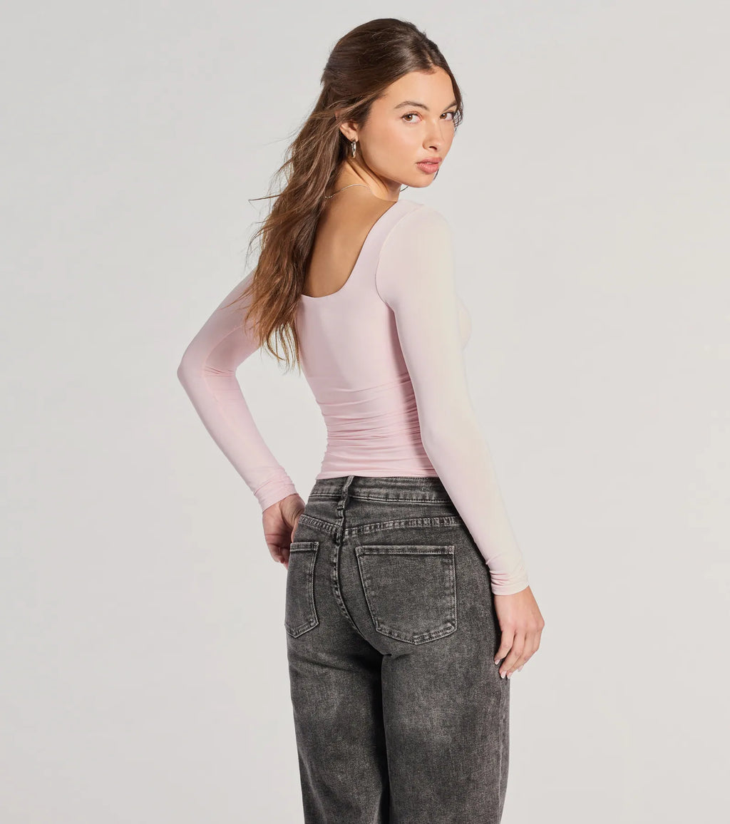Elevated And Cute Long Sleeve Ruched Crop Top
