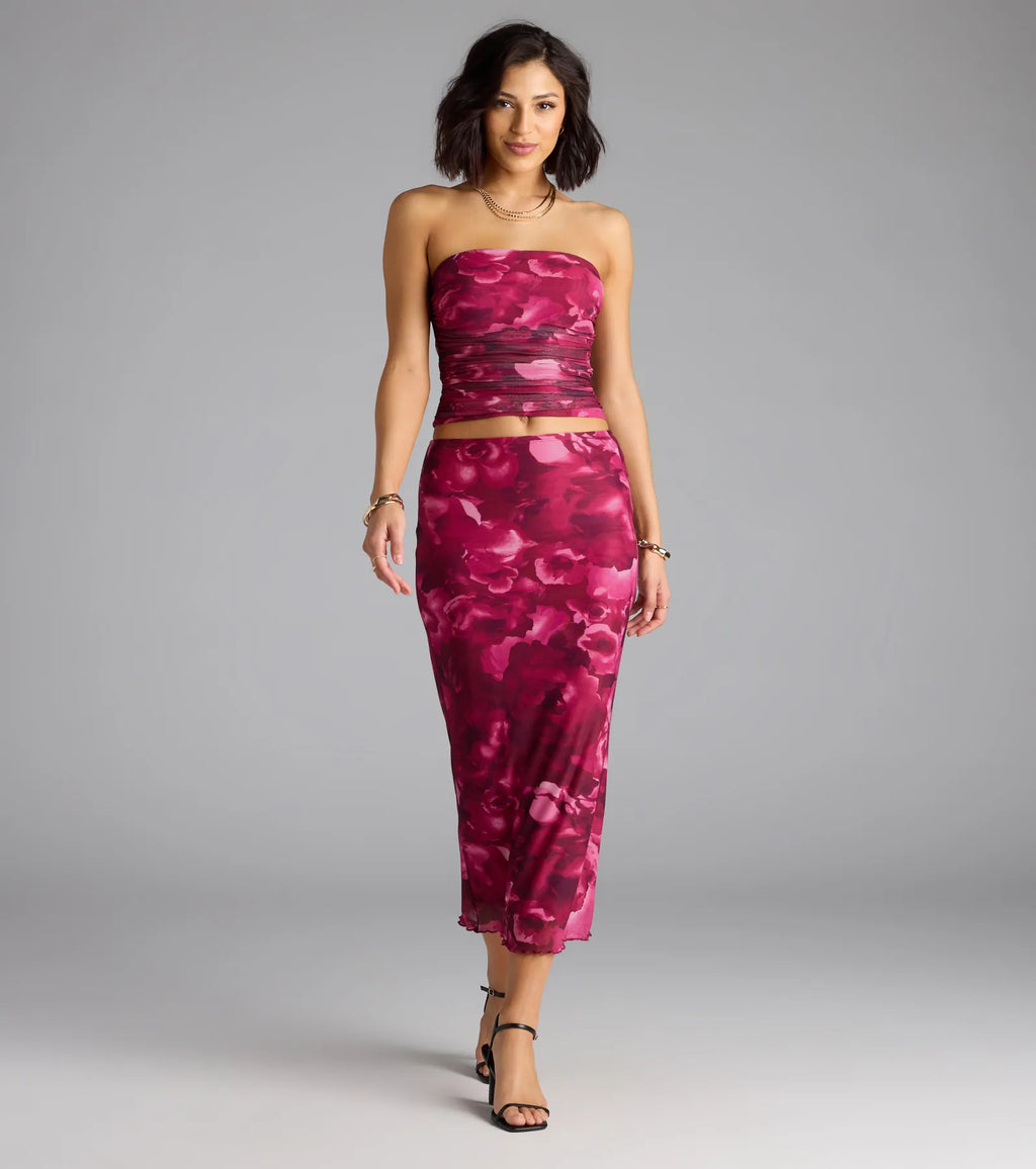 Sultry Bloom Floral Mesh Tube Top