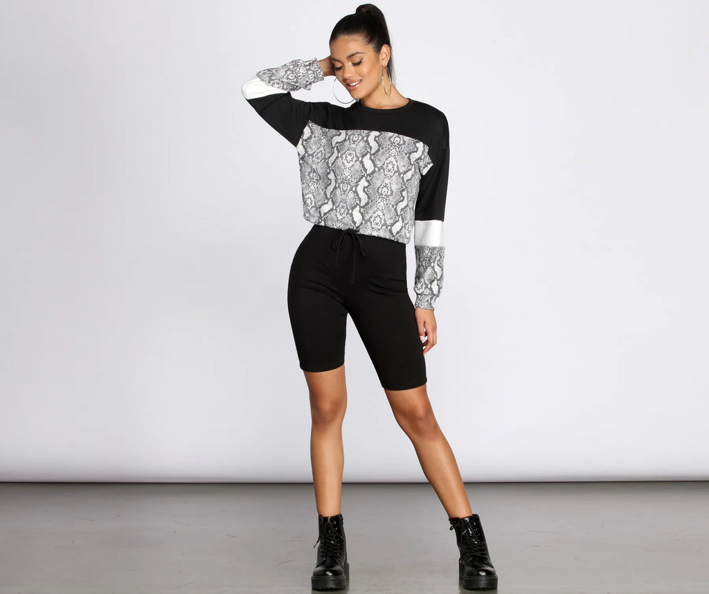 Snake Print Color Block Top