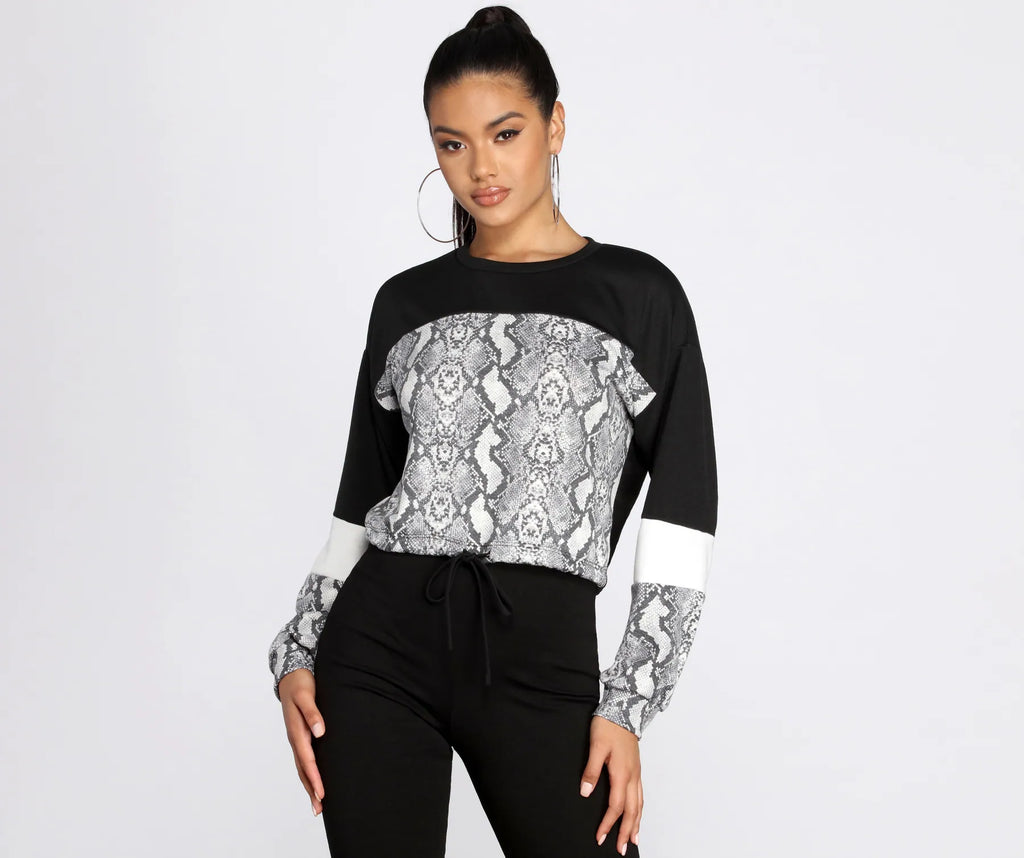 Snake Print Color Block Top