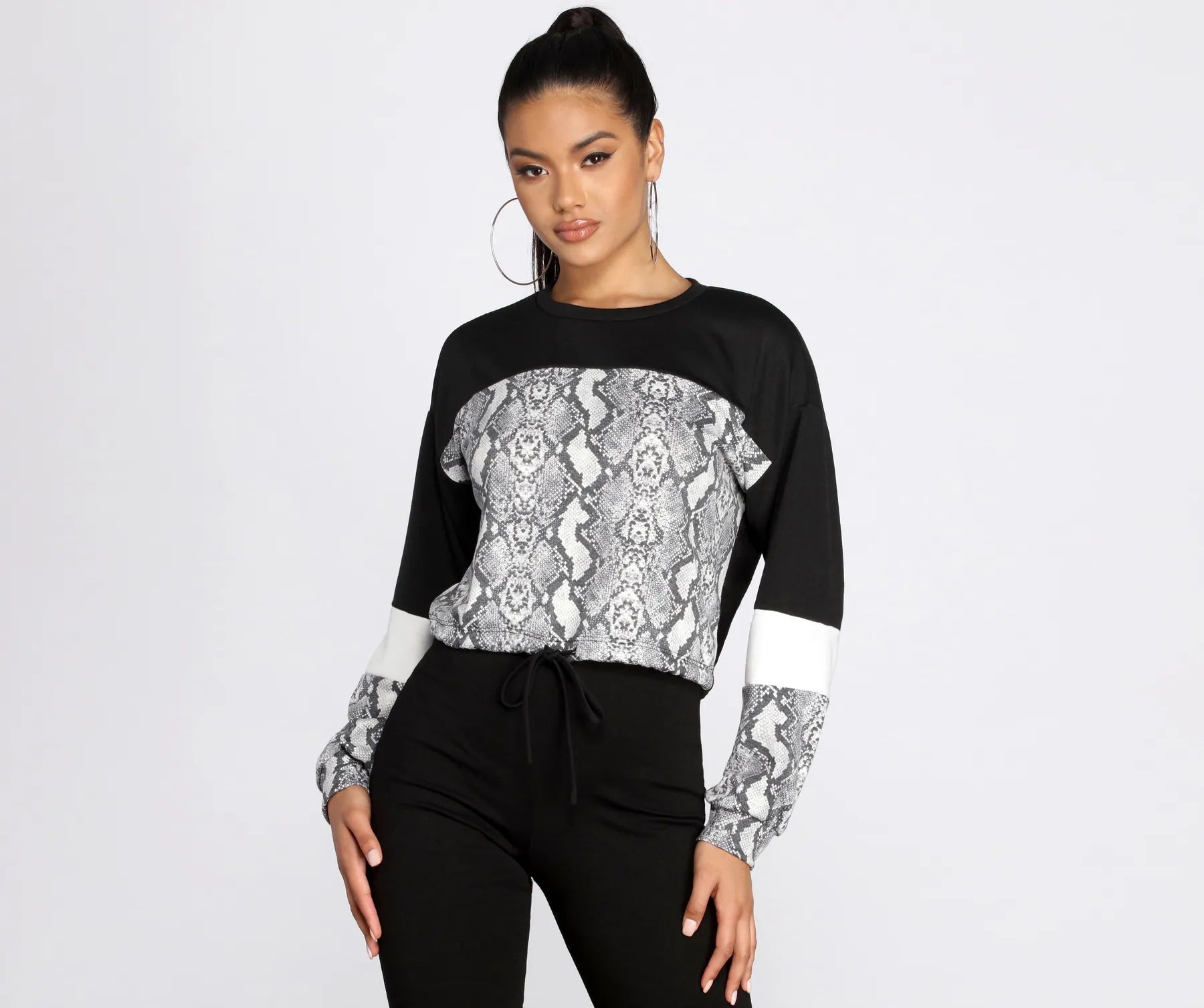 Snake Print Color Block Top
