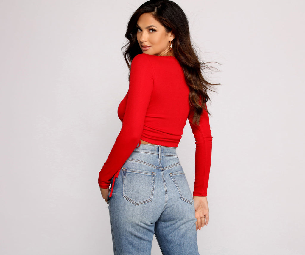 Side Tie Ribbed Knit Crop Top