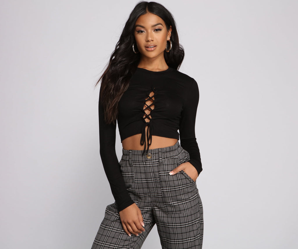 Lace-Up Jersey Knit Crop Top
