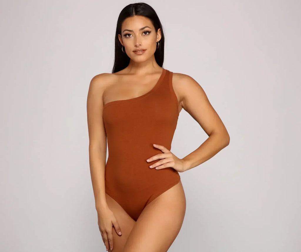 Stylish Basic One-Shoulder Bodysuit