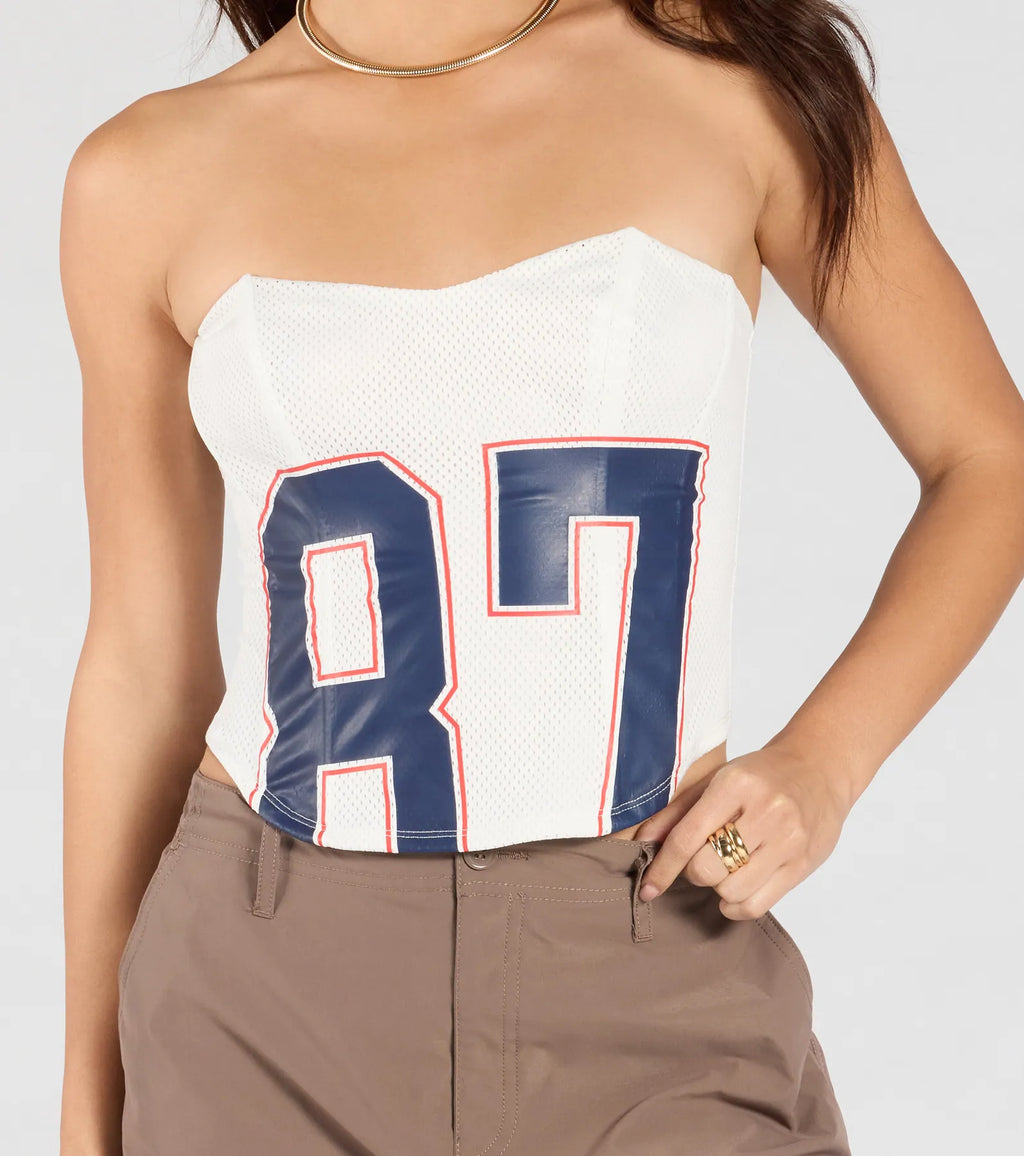 On The Court 87 Jersey Graphic Corset Top