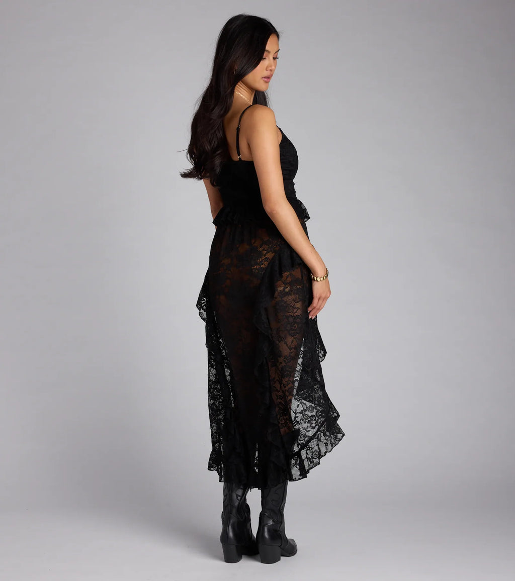 Romance Rules Lace-Up Lace Tunic Top