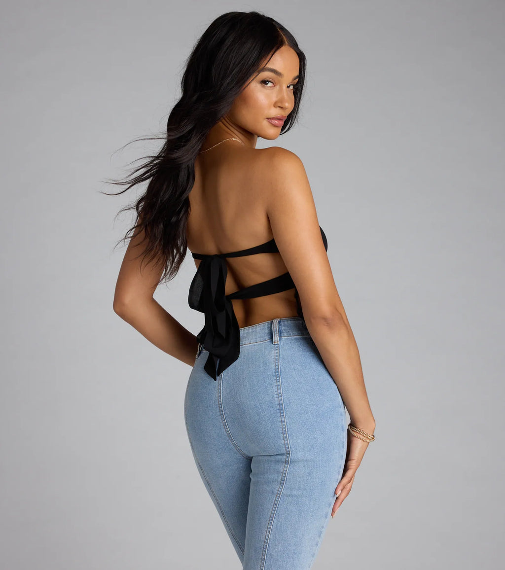 Love To Dance Strappy Back Fringe Tube Crop Top
