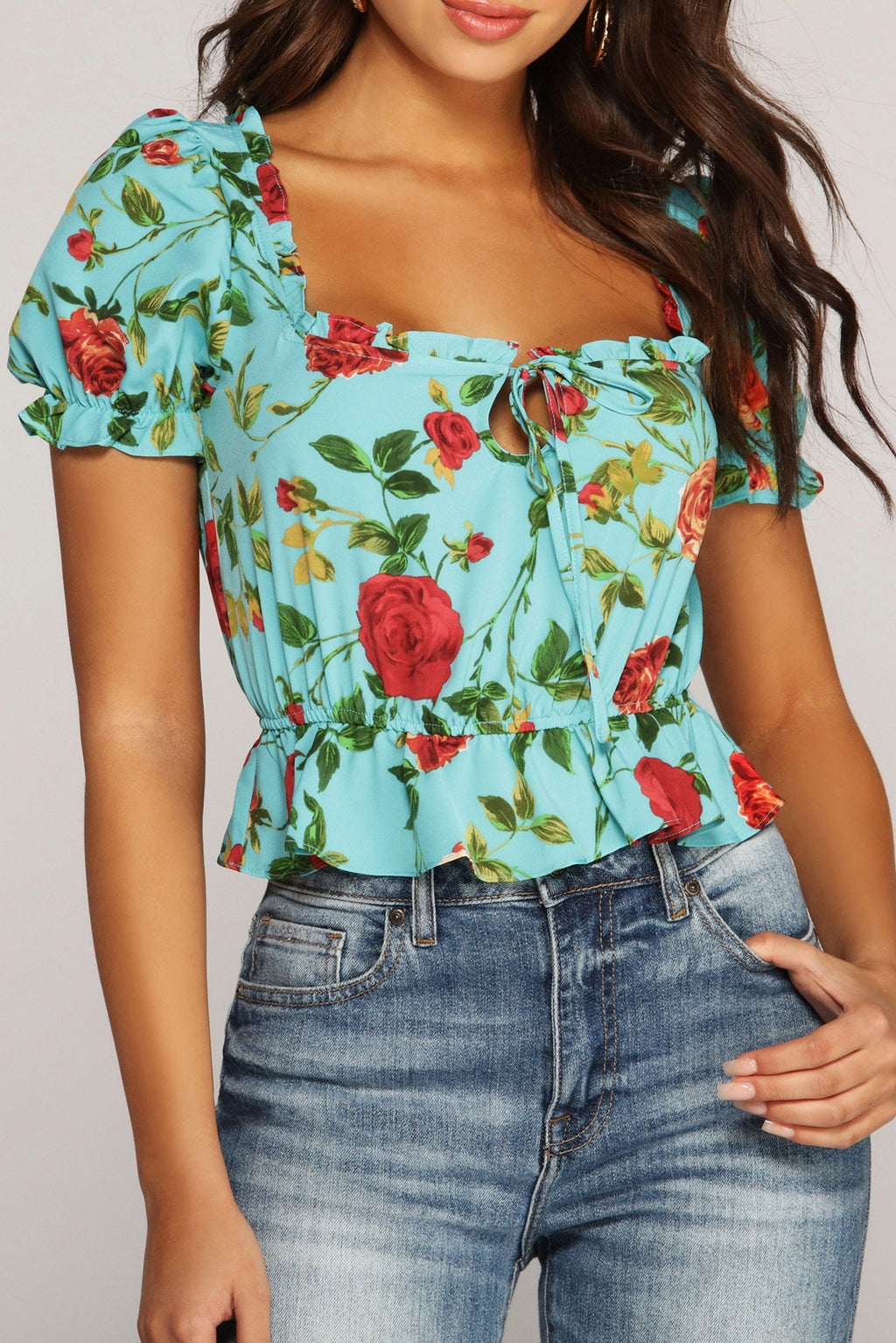 Boho Bow Peasant Crop Top