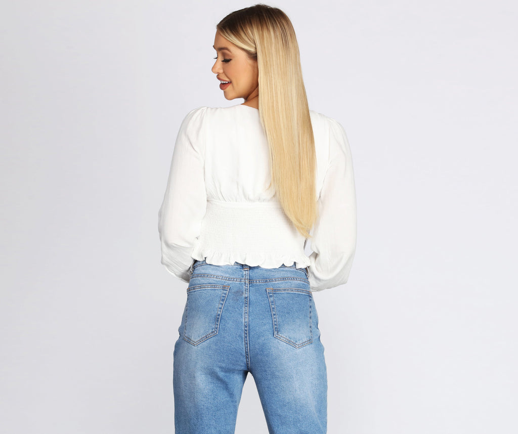 Smocked Waist Cropped Blouse