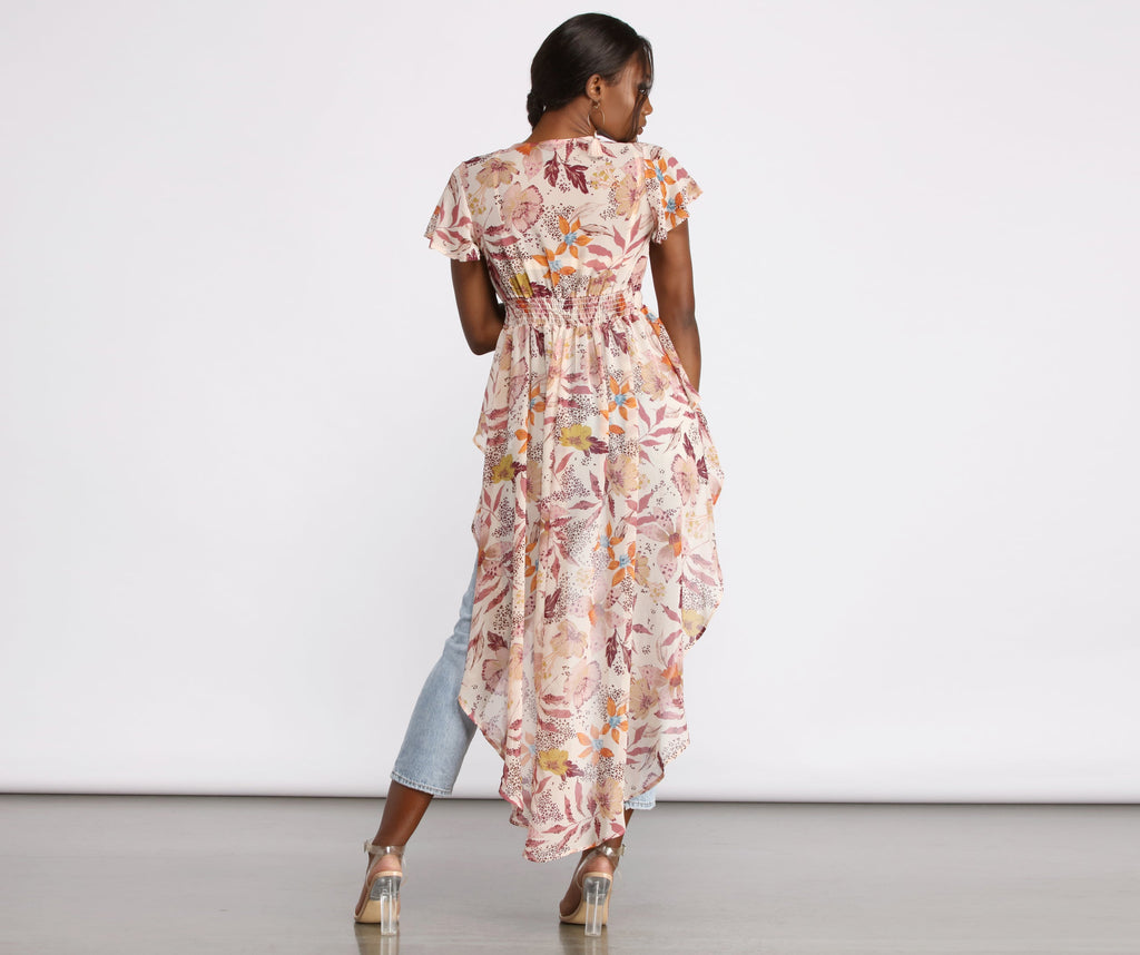 Floral Fusion Chiffon High Low Top