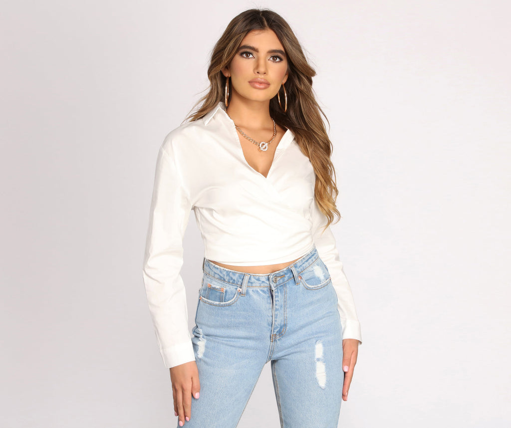 Plunge V Tie Waist Crop Top