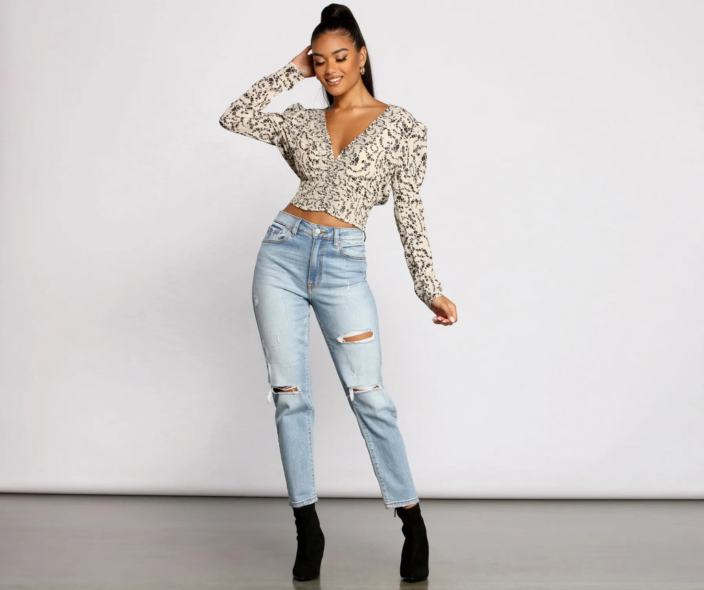 Sweet Intentions Smocked Knit Floral Crop Top