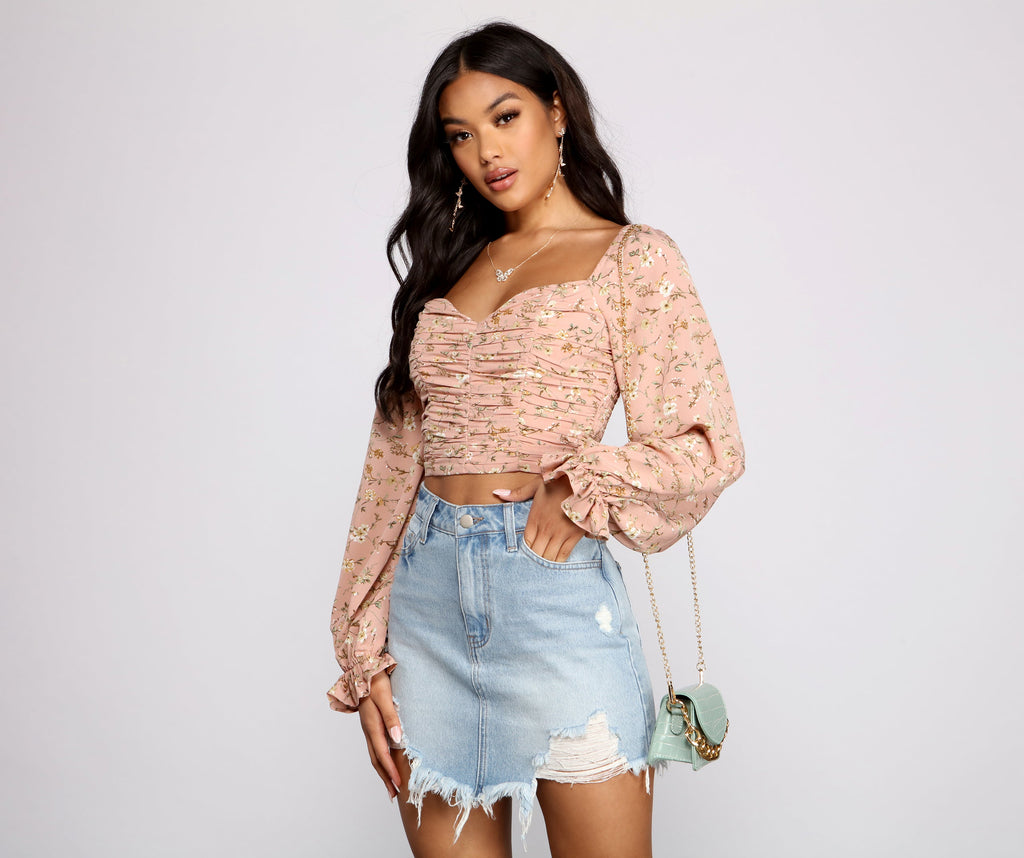 Falling For Florals Puff Sleeve Crop Top