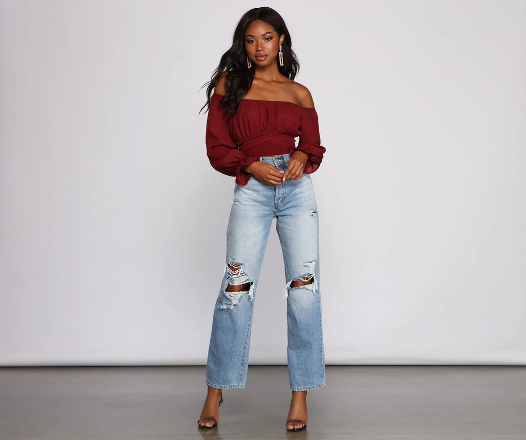 Tie Waist Off The Shoulder Crop Top