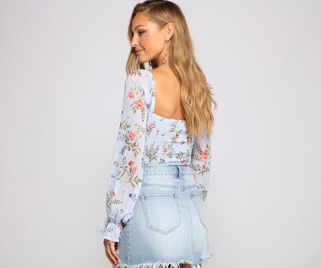 Lookin' Fresh In Floral Chiffon Crop Top