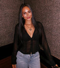 Sheer To Be Seen Smocked Back Chiffon Button Top