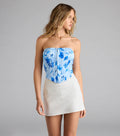 Bold Blooms Lace-Up Floral Satin Corset Top