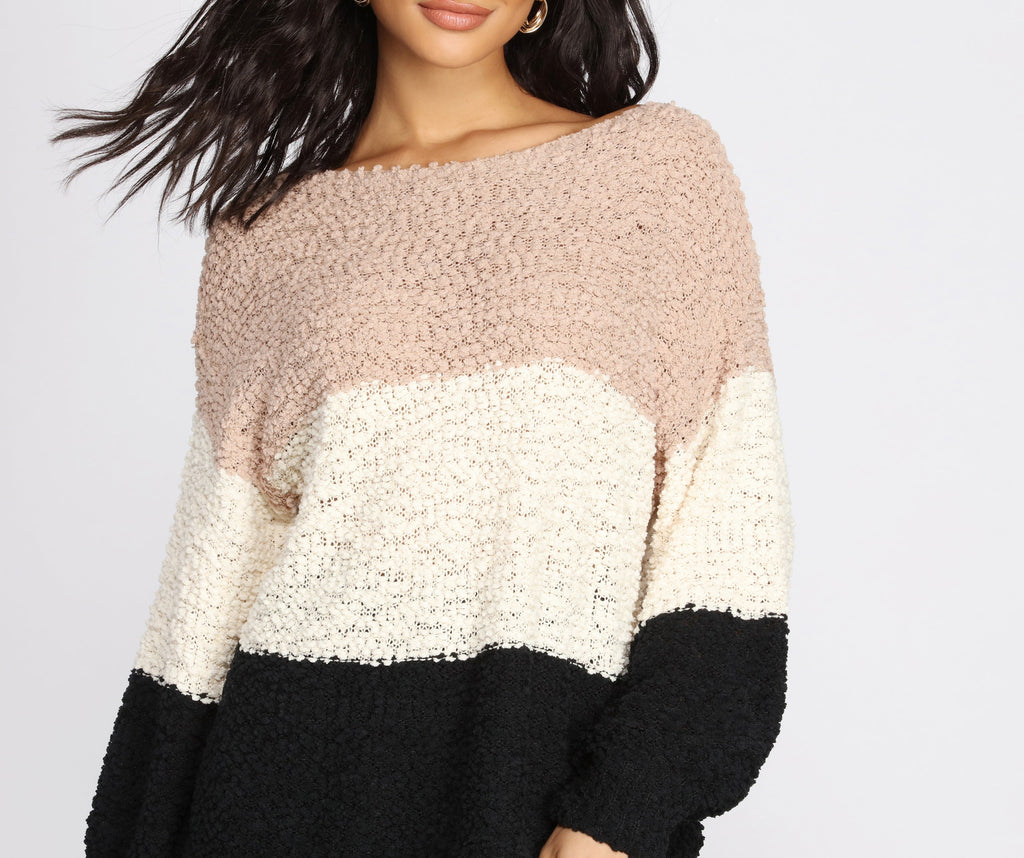 Colorblock Popcorn Knit Sweater