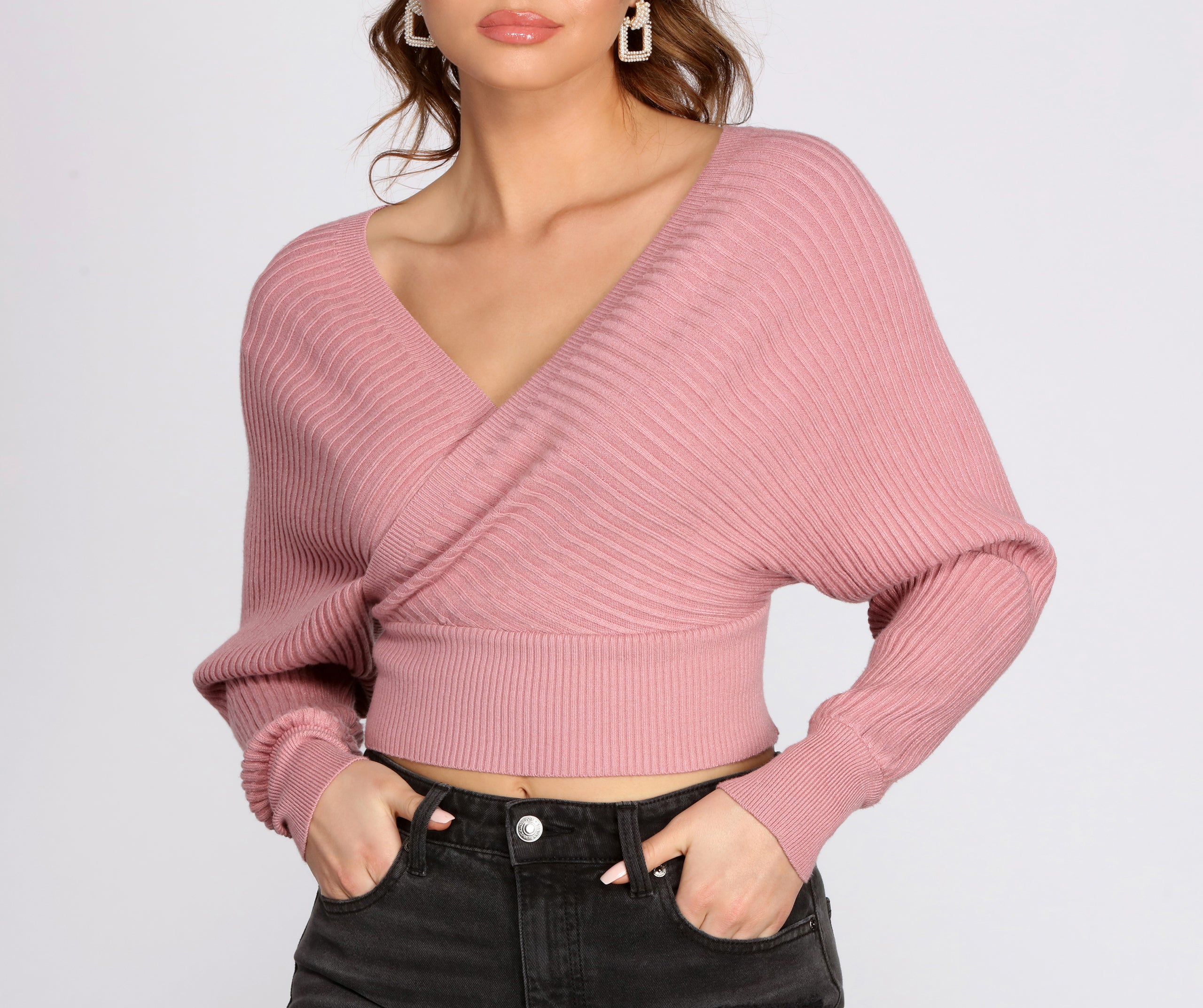 Ribbed Knit Surplice Top