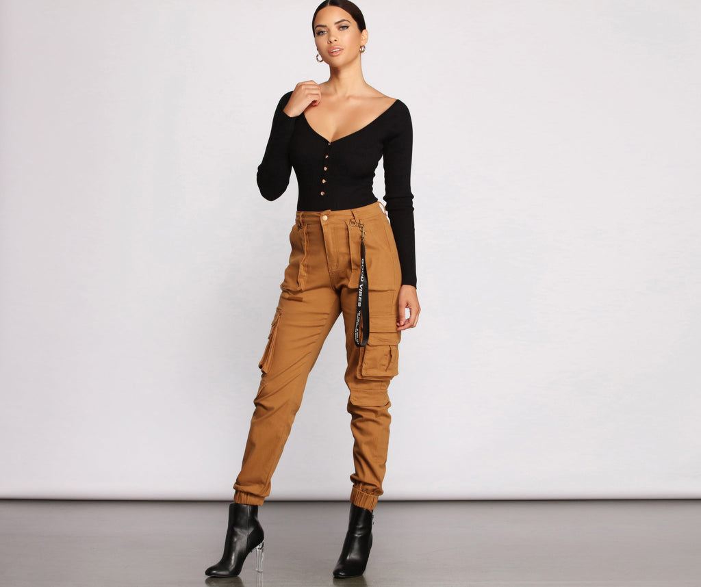 Ribbed Knit Henley Button-Front Bodysuit