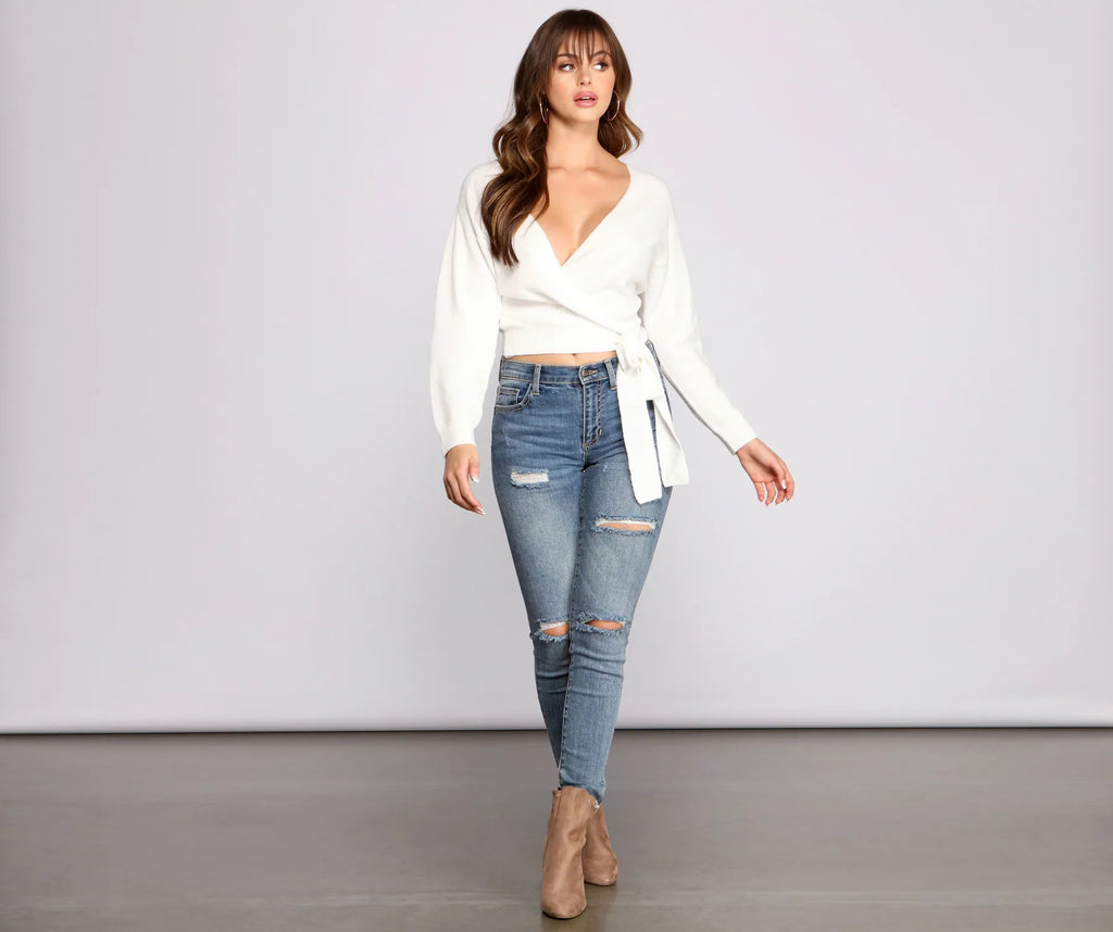 Surplice Sweetie Tie Waist Sweater