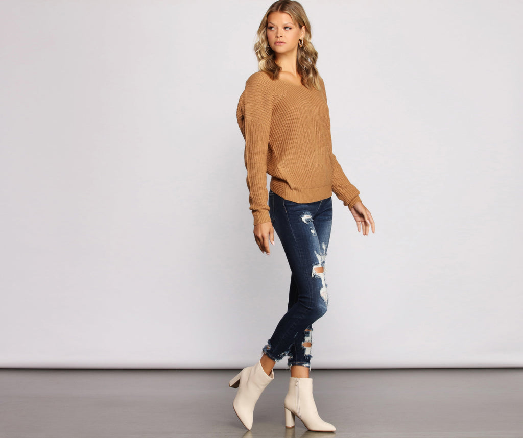 Trendy Knot Back V Neck Sweater