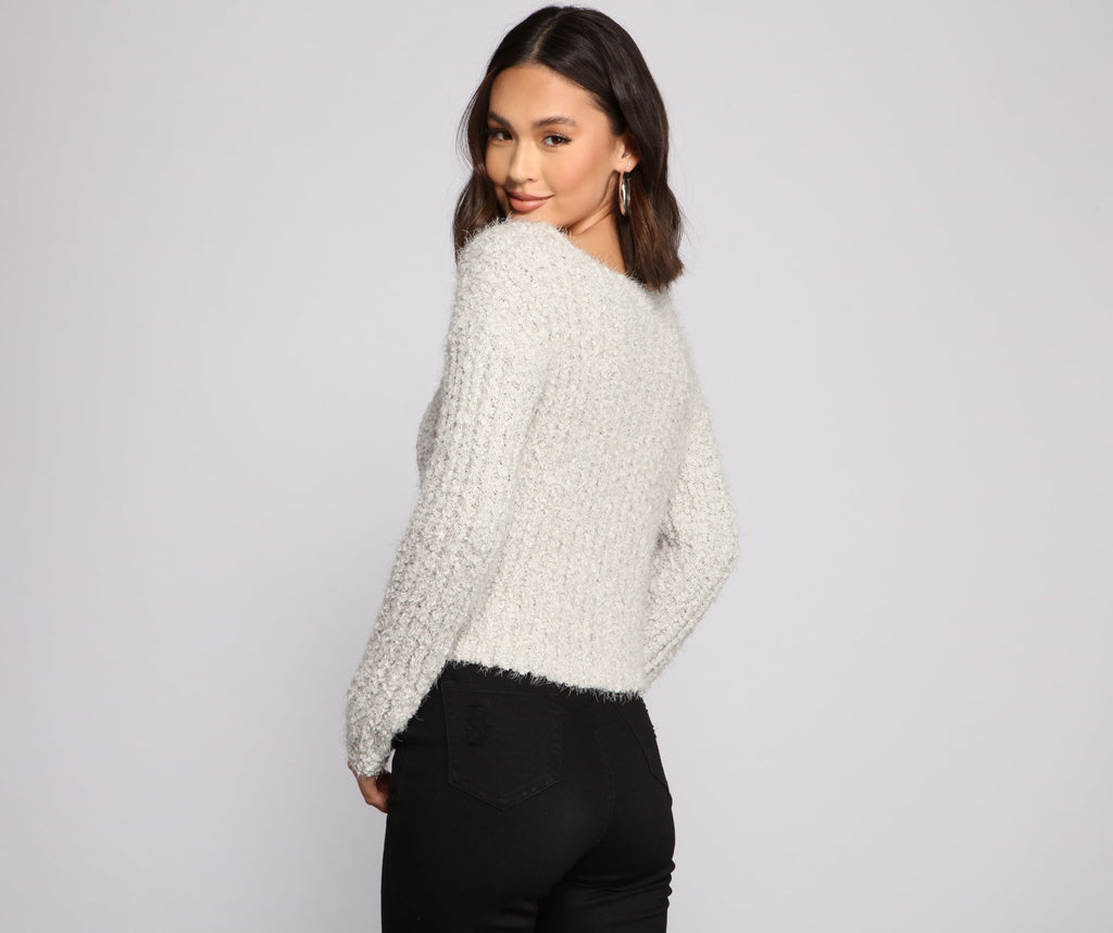 Cozy Cropped Popcorn Knit Sweater