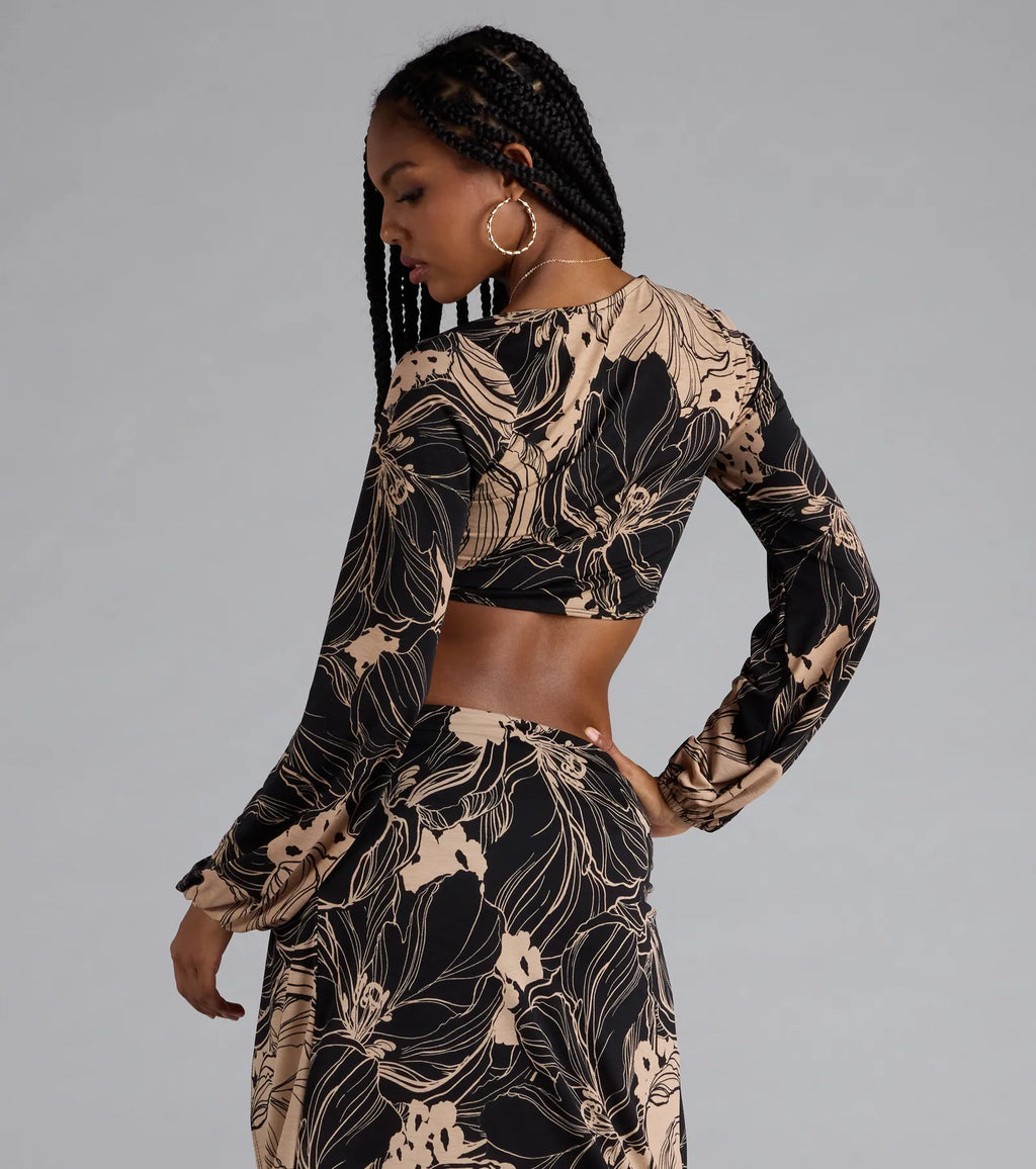 Under The Sun Tropical Tie-Front Crop Top