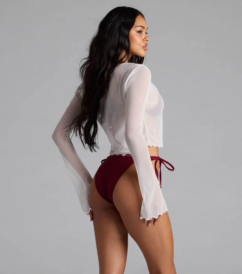 Sultry Take Tie-Front Long Sleeve Crop Top