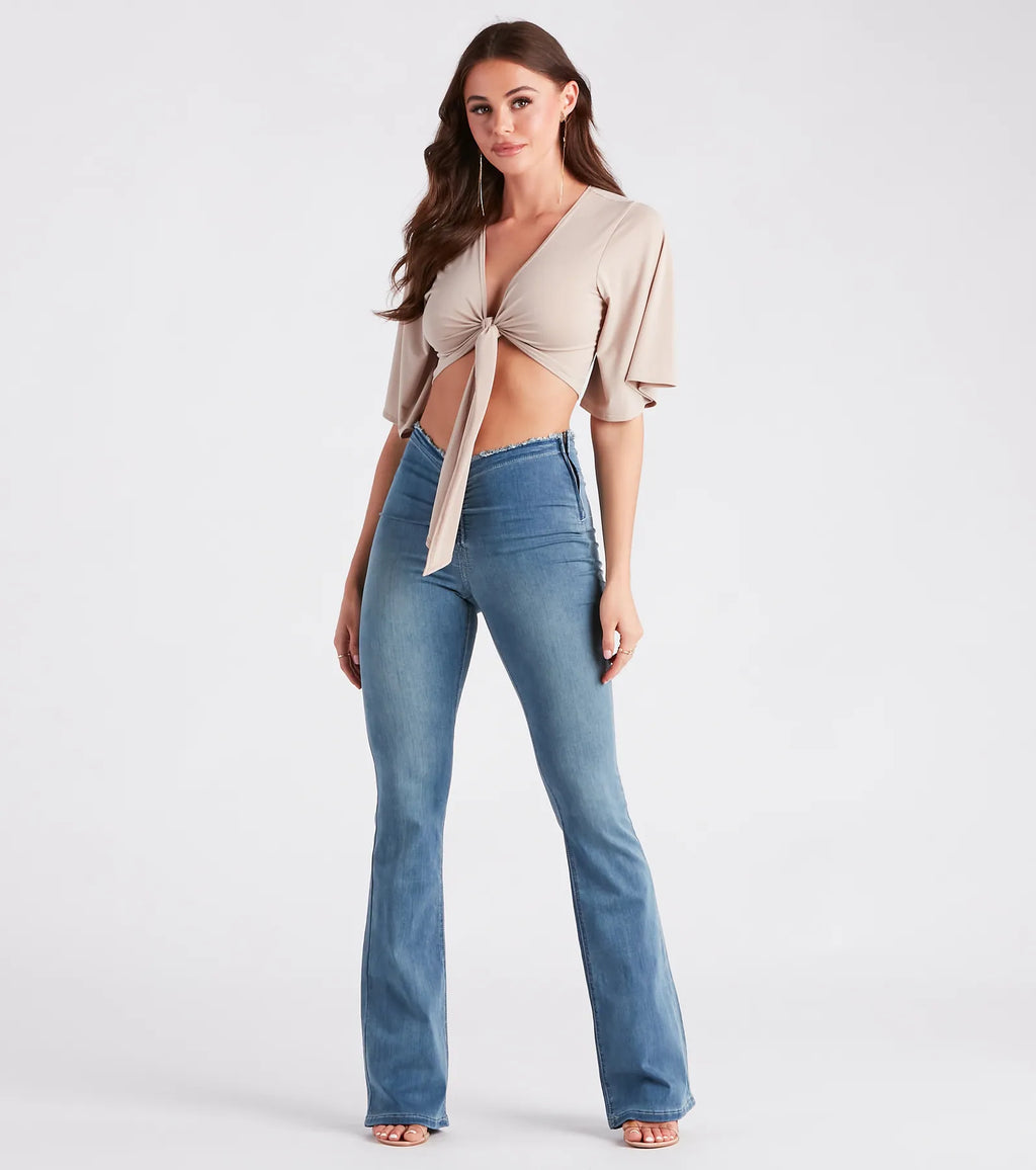 Kimono Sleeve Tie Front Top
